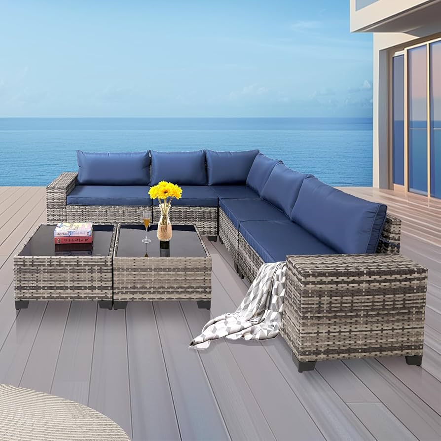 Amazon.com: SUNNYMALL 7 Pieces Patio Furniture Set,Wicker